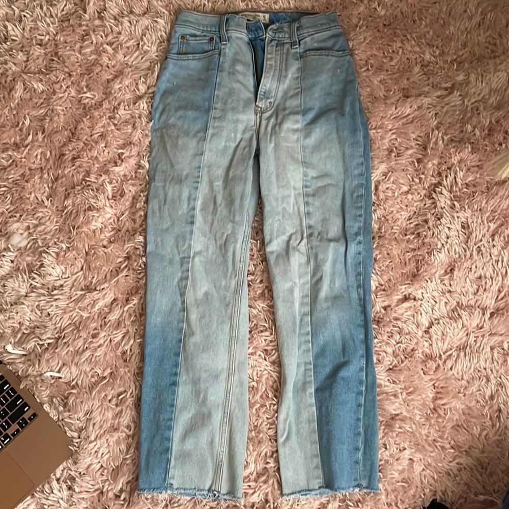 abercrombie and fitch ankle straight ultra high rise jeans, two toned.